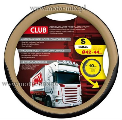 Pokrowiec na kierownicę 42-44 cm (S- BUS) CLUB czarny + beż szyty Pokrowiec na kierownicę 42-44 cm (S- BUS) CLUB czarny + beż szyty