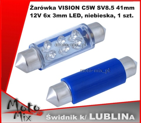 Żarówka rurkowa, paluszek Niebieska 6 LED 41 mm Żarówka rurkowa, paluszek Niebieska 6 LED 41 mm