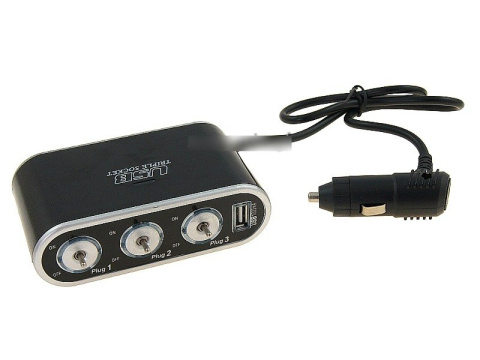Rozgałęziacz zapalniczki III 12/24V włączniki, USB 1000 mA Rozgałęziacz zapalniczki III 12/24V włączniki, USB 1000 mA