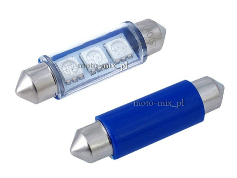 Żarówka rurkowa, paluszek Niebieska 3 LED SMD 36 mm Żarówka rurkowa, paluszek Niebieska 3 LED SMD 36 mm