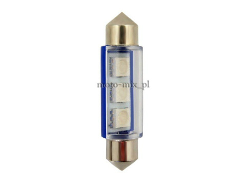 Żarówka rurkowa, paluszek Niebieska 3 LED SMD 36 mm Żarówka rurkowa, paluszek Niebieska 3 LED SMD 36 mm