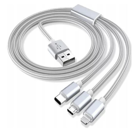 Kabel 3w1 | USB - Micro USB, iPhone Lightning, Type-C | Nylonowy oplot Kabel 3w1 | USB - Micro USB, iPhone Lightning, Type-C | Nylonowy oplot