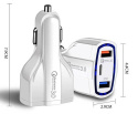 Ładowarka Szybka samochodowa 2x USB 1x Type-C | Szybkie ładowanie Quick Charge 3.0 | Ambient LED