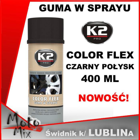COLOR FLEX Guma w sprayu K2 CZARNY POŁYSK 400 ML COLOR FLEX Guma w sprayu K2 CZARNY POŁYSK 400 ML