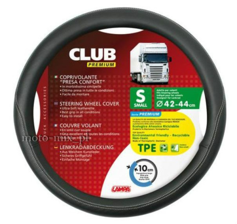 Pokrowiec na kierownicę 42-44 cm (S- BUS) CLUB czarny szyty TPE Pokrowiec na kierownicę 42-44 cm (S- BUS) CLUB czarny szyty TPE